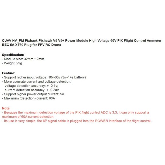Wholesale CUAV HV_PM 10-60V Pixhack Pixhawk Power Module XT60 Plug for RC Drone Racing Wholesale Drop Shipping
